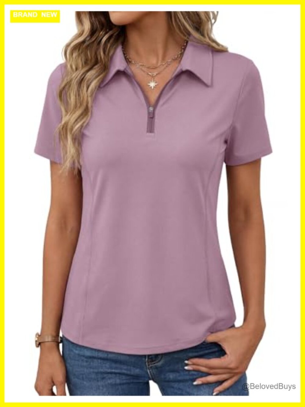 Women's Short Sleeve Quarter Zip Athletic Polo Shirt Nylon Spandex Golf